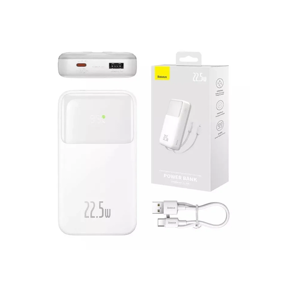 Baseus Power Bank 20000mAh 22.5W Built-in Lightning & Type-C Cable Comet Series – White
